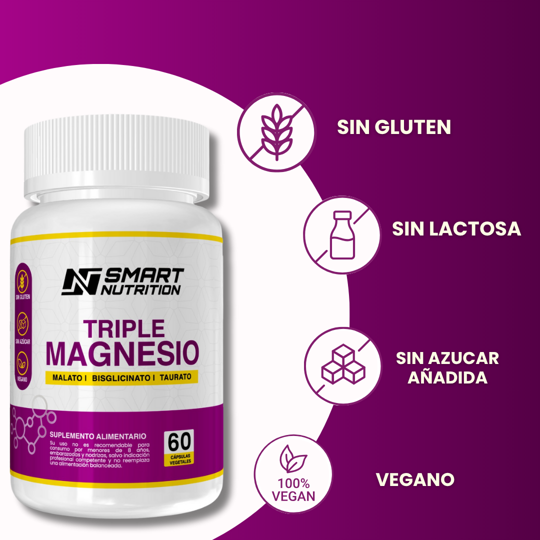 Triple Magnesio(malato, Bisglicinato, Taurato) - 60 Capsulas SmartNutrition