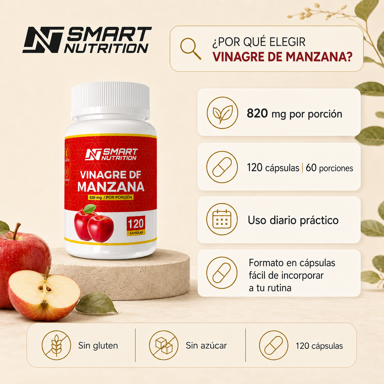 Vinagre de Manzana 820 Mg SmartNutrition