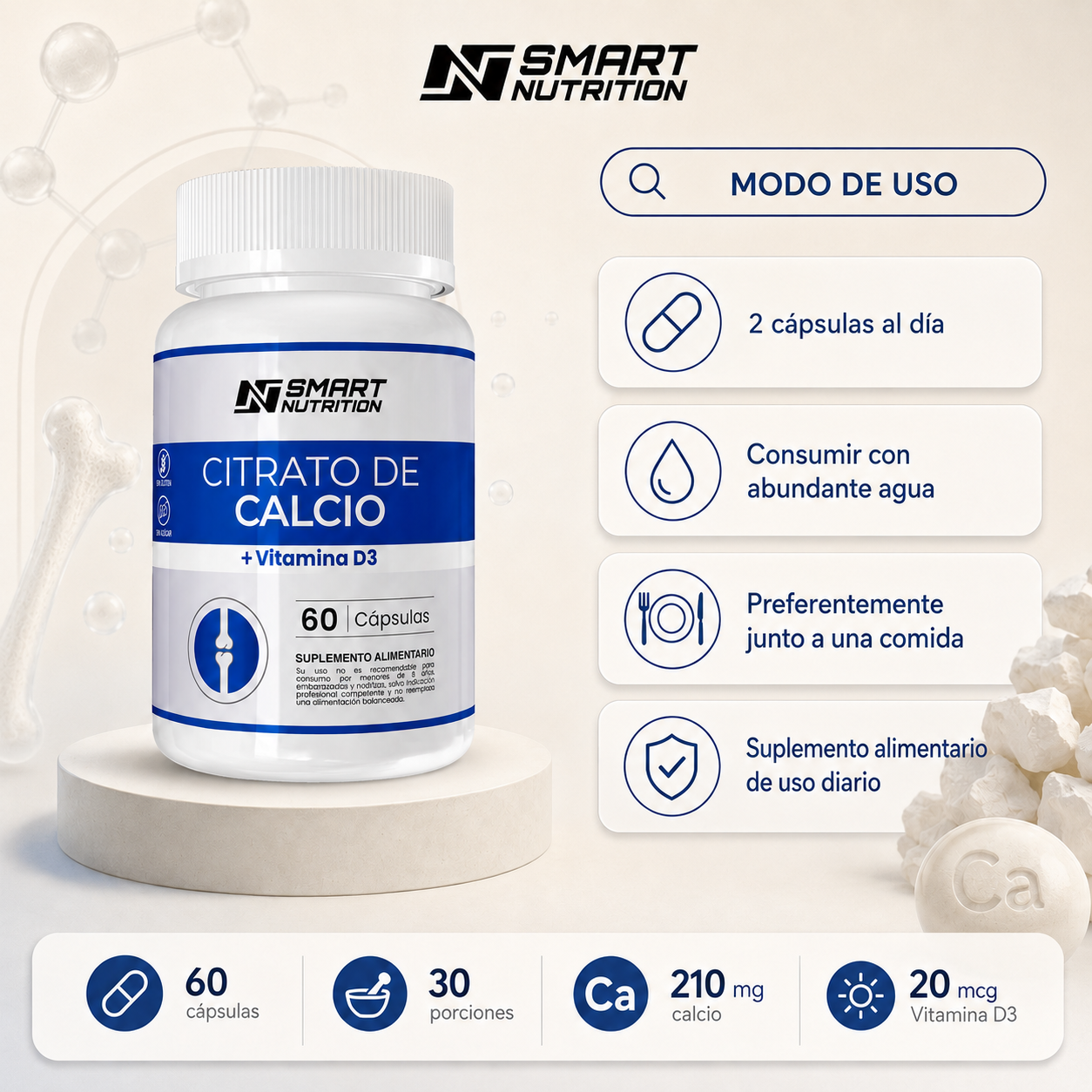 Citrato De Calcio + Vitamina D3- 60 Capsulas SmartNutrition