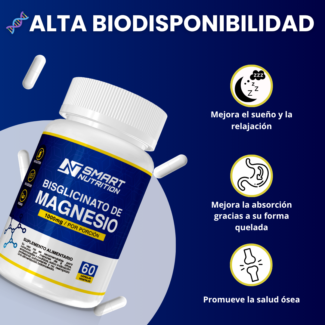 Bisglicinato de Magnesio 1000mg - 60 Capsulas SmartNutrition