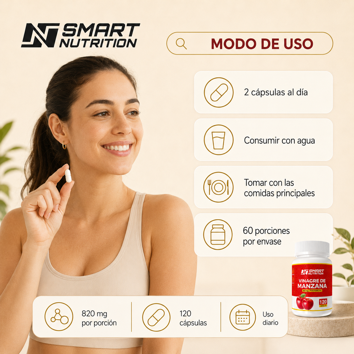 Pack x 3 Vinagre de Manzana 360 Cápsulas SmartNutrition