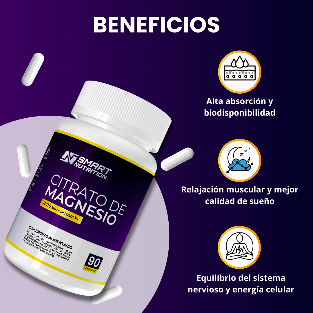 Citrato de Magnesio 90 cáps – Alta absorción – Relajación muscular y sueño – SmartNutrition SmartNutrition