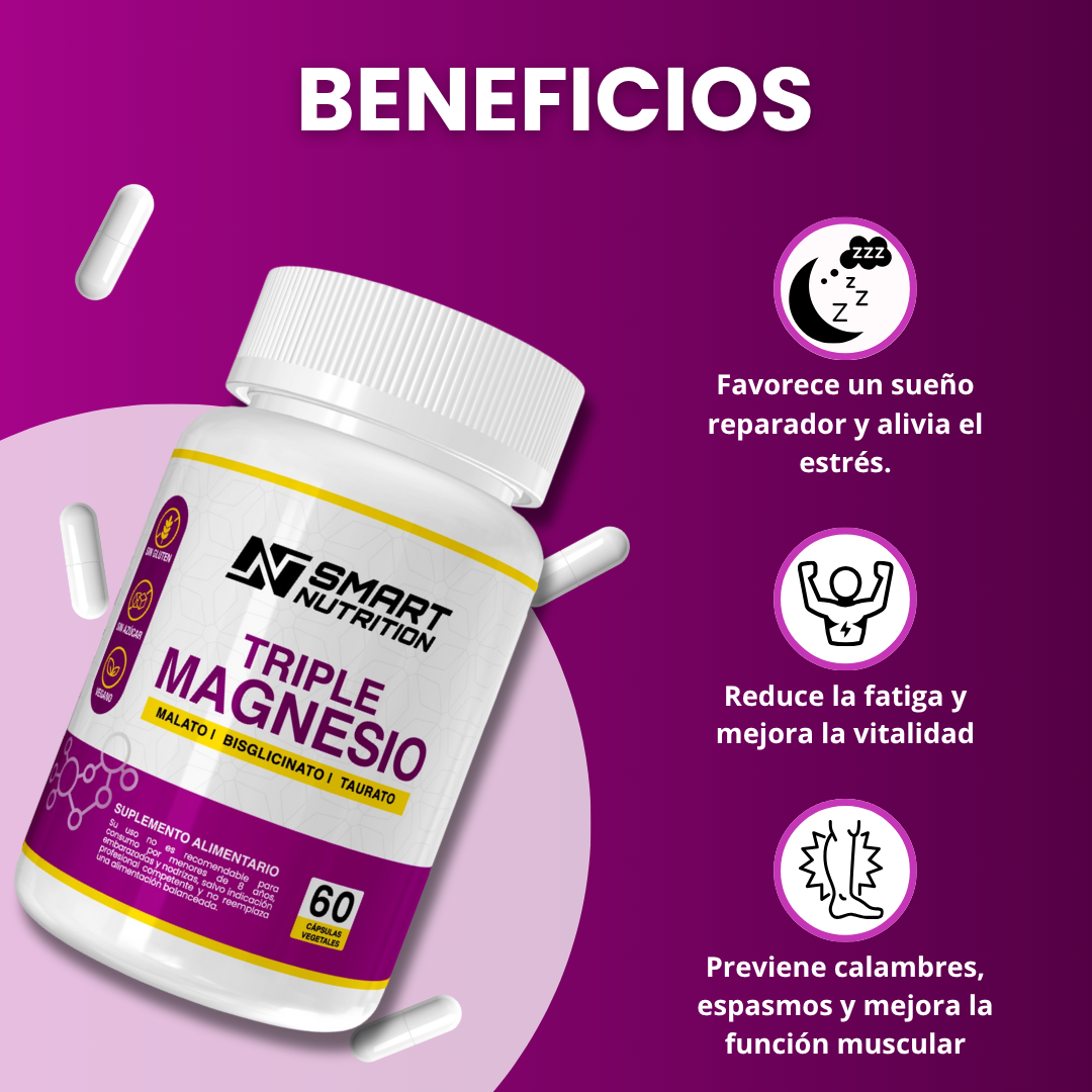 Triple Magnesio(malato, Bisglicinato, Taurato) - 60 Capsulas SmartNutrition