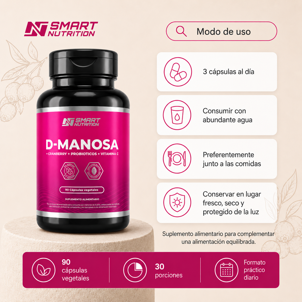 Pack x2 D-Manosa + Cranberry + Probióticos | 180 Cápsulas Vegetales SmartNutrition