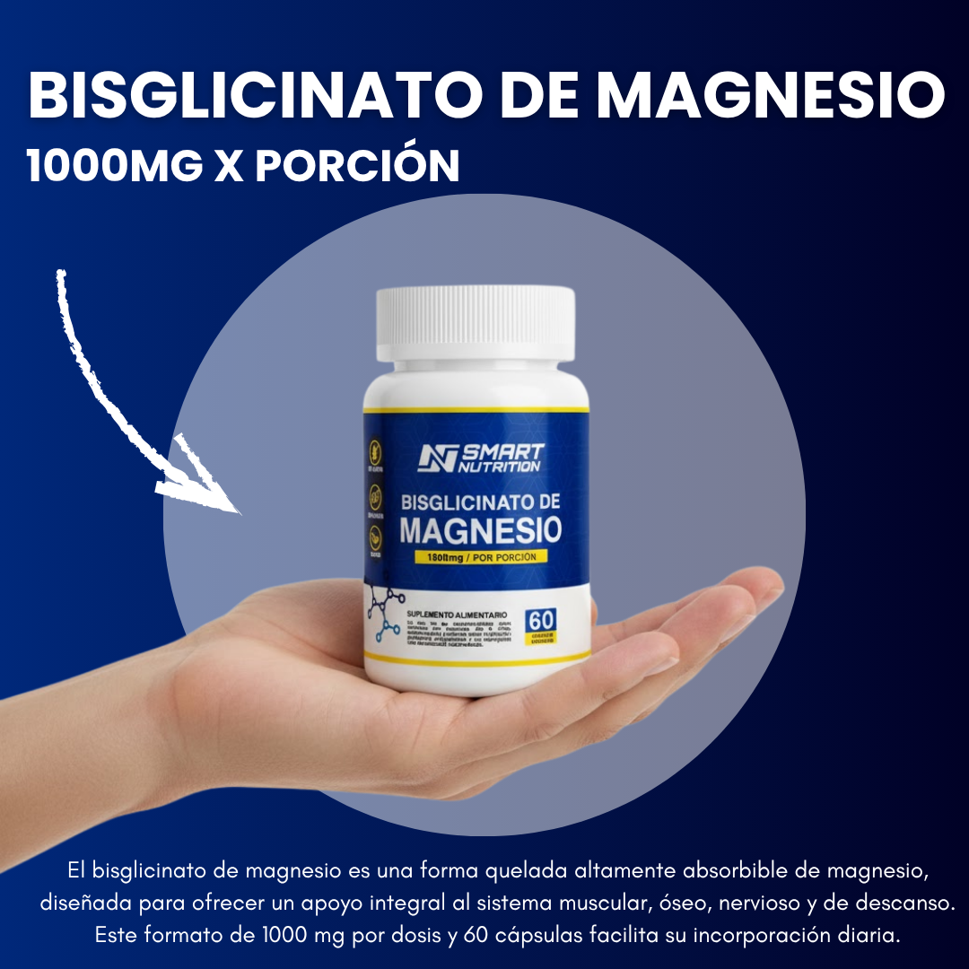 Bisglicinato de Magnesio 1000mg - 60 Capsulas SmartNutrition