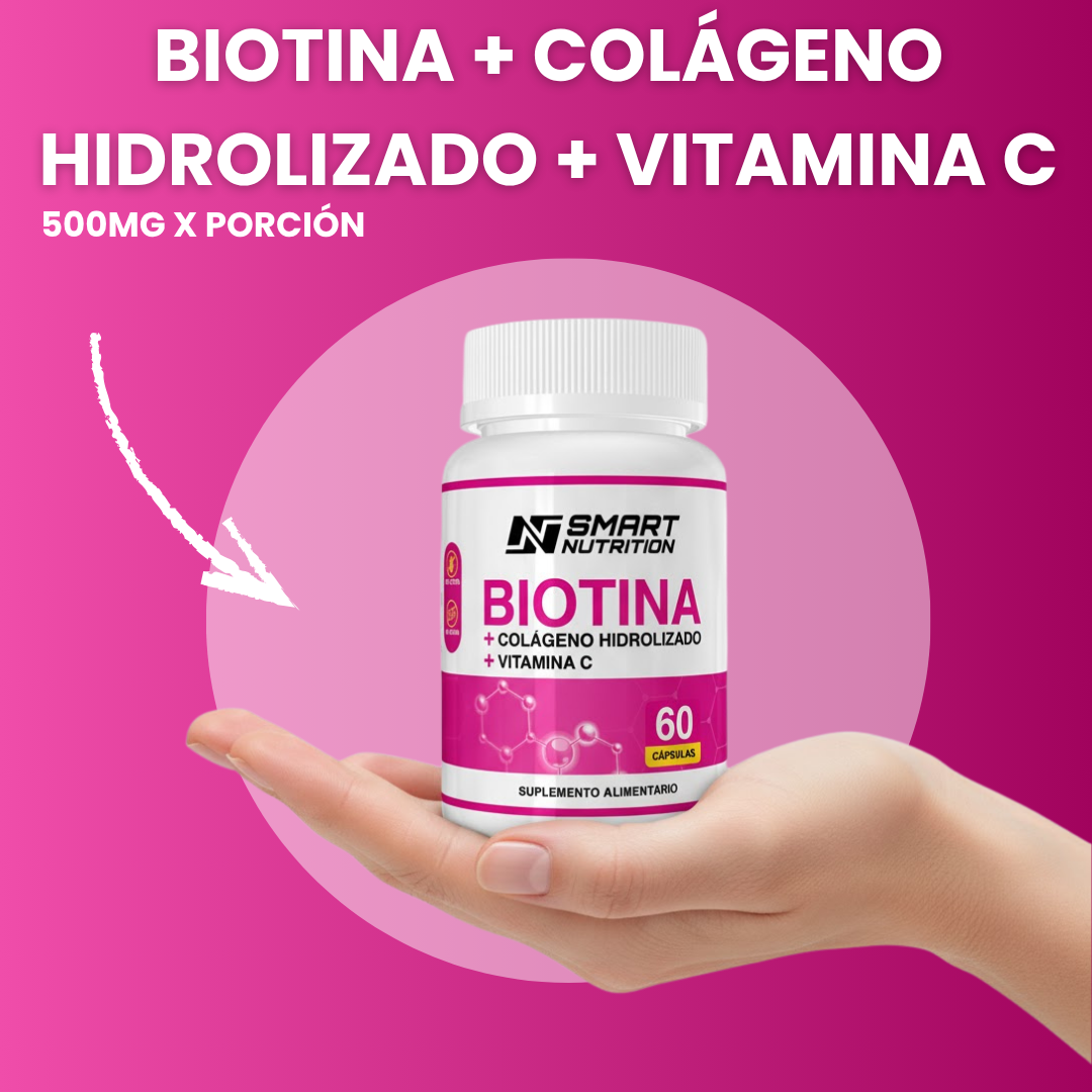 Biotina + Colágeno Hidrolizado + Vitamina C - 60 CAPSULAS SmartNutrition