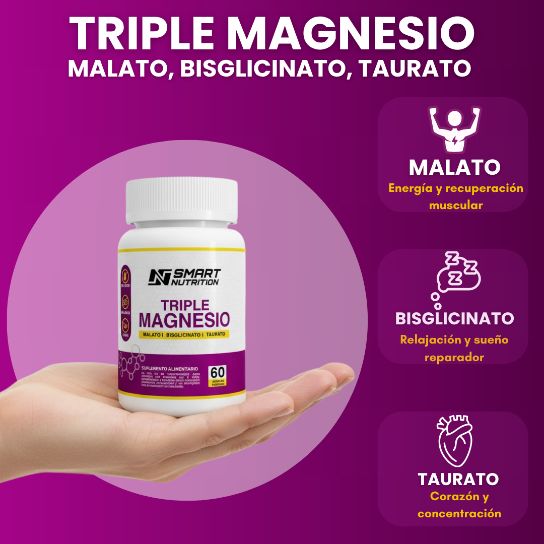 Triple Magnesio(malato, Bisglicinato, Taurato) - 60 Capsulas SmartNutrition
