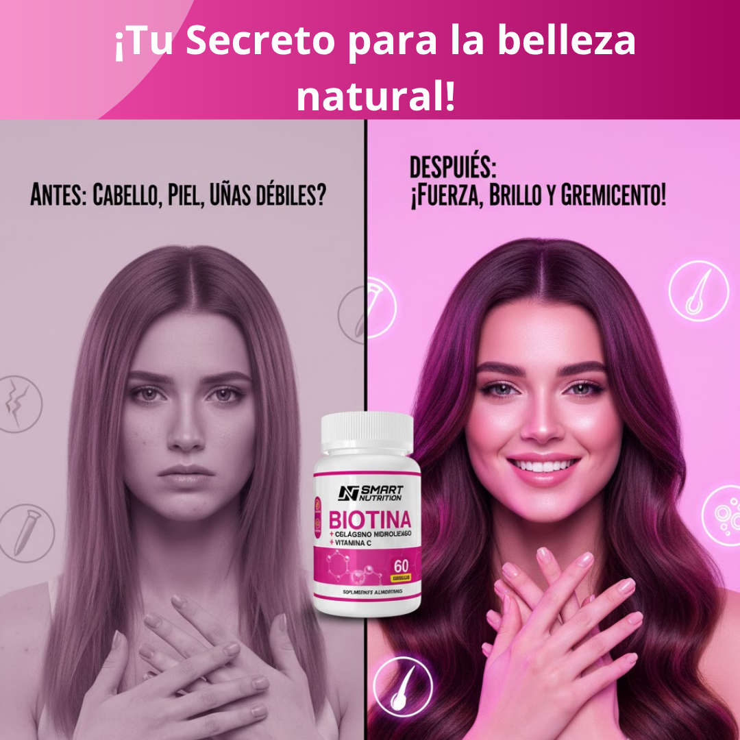 Biotina + Colágeno Hidrolizado + Vitamina C - 60 CAPSULAS SmartNutrition