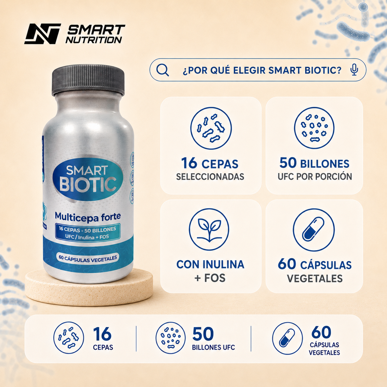 Probiotico Multicepa - 16 cepas 50billones UFC x 2 SmartNutrition