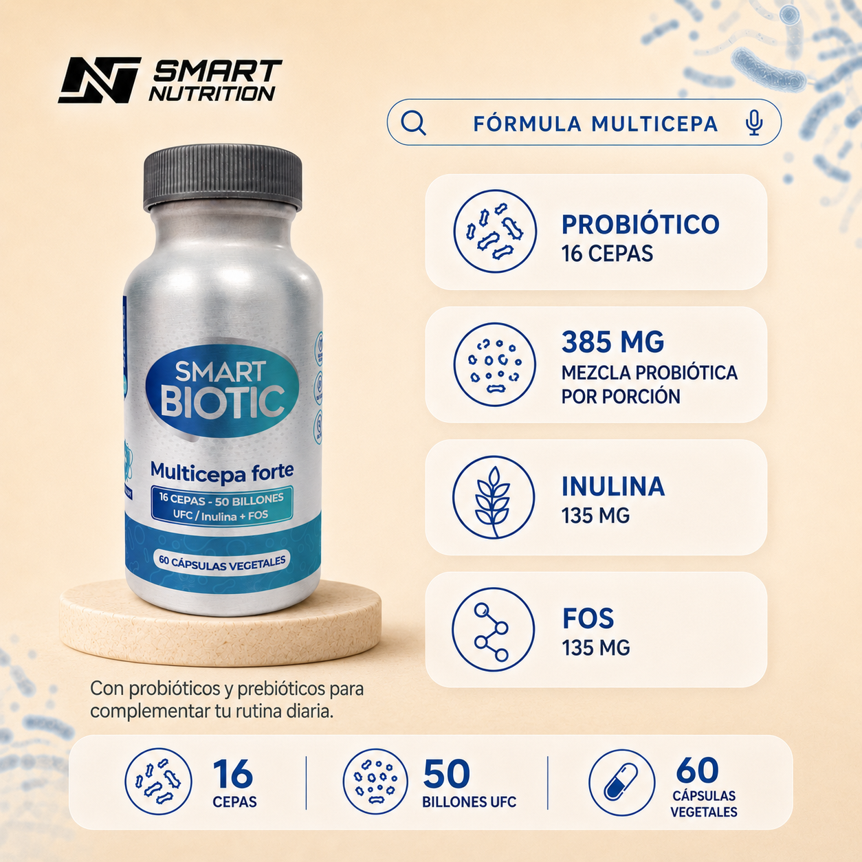 Probiotico Multicepa - 16 cepas 50billones UFC x 2 SmartNutrition