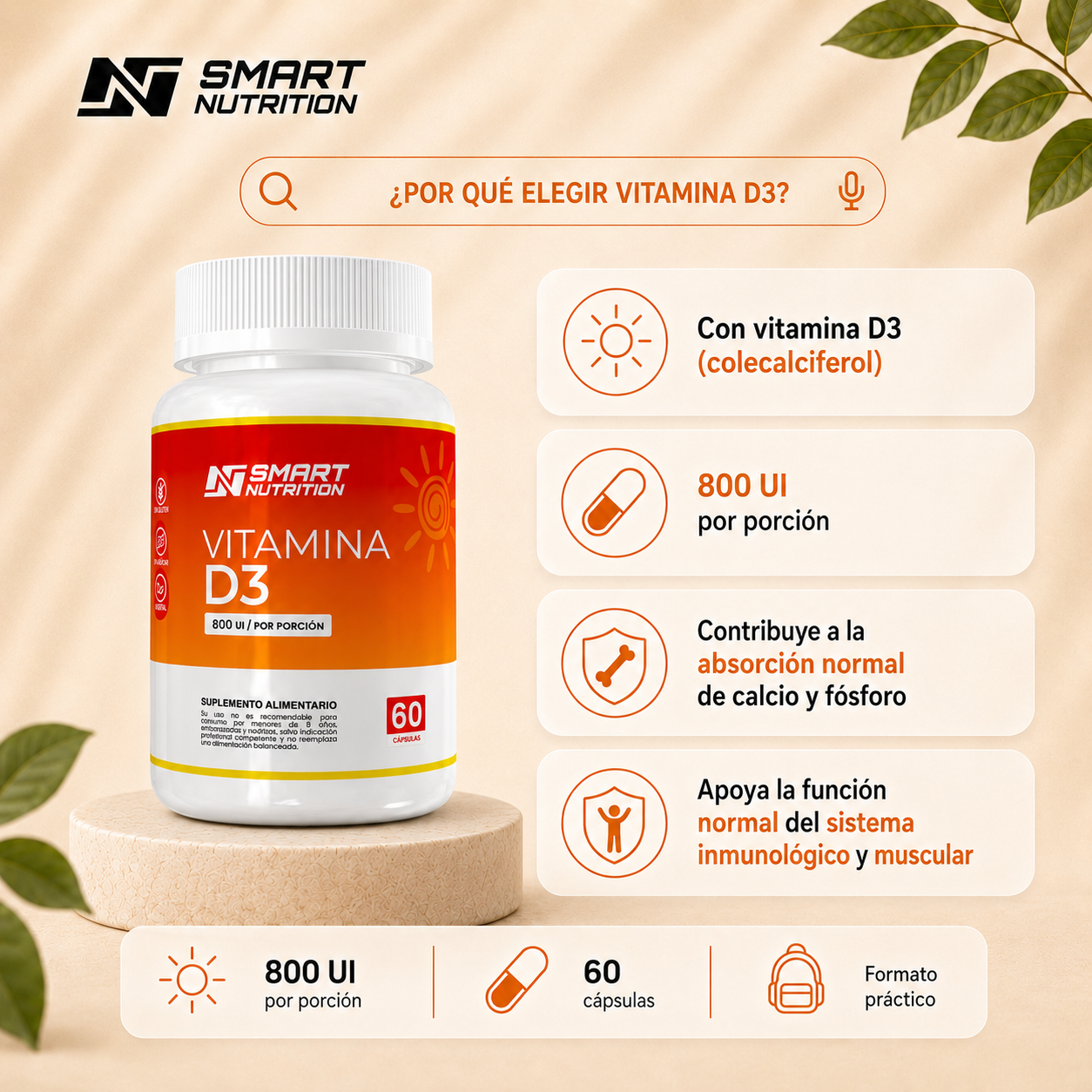 Vitamina D3 800 UI SmartNutrition