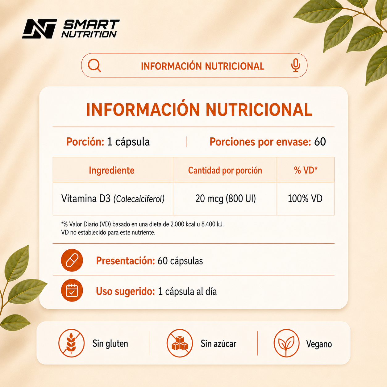 Vitamina D3 800 UI SmartNutrition