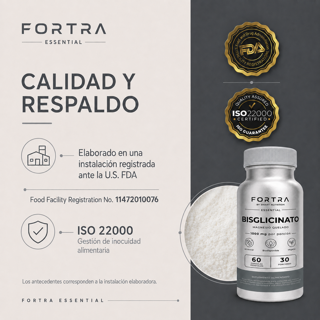 Bisglicinato de Magnesio 1000mg - Alta Absorción - Fortra Fortra