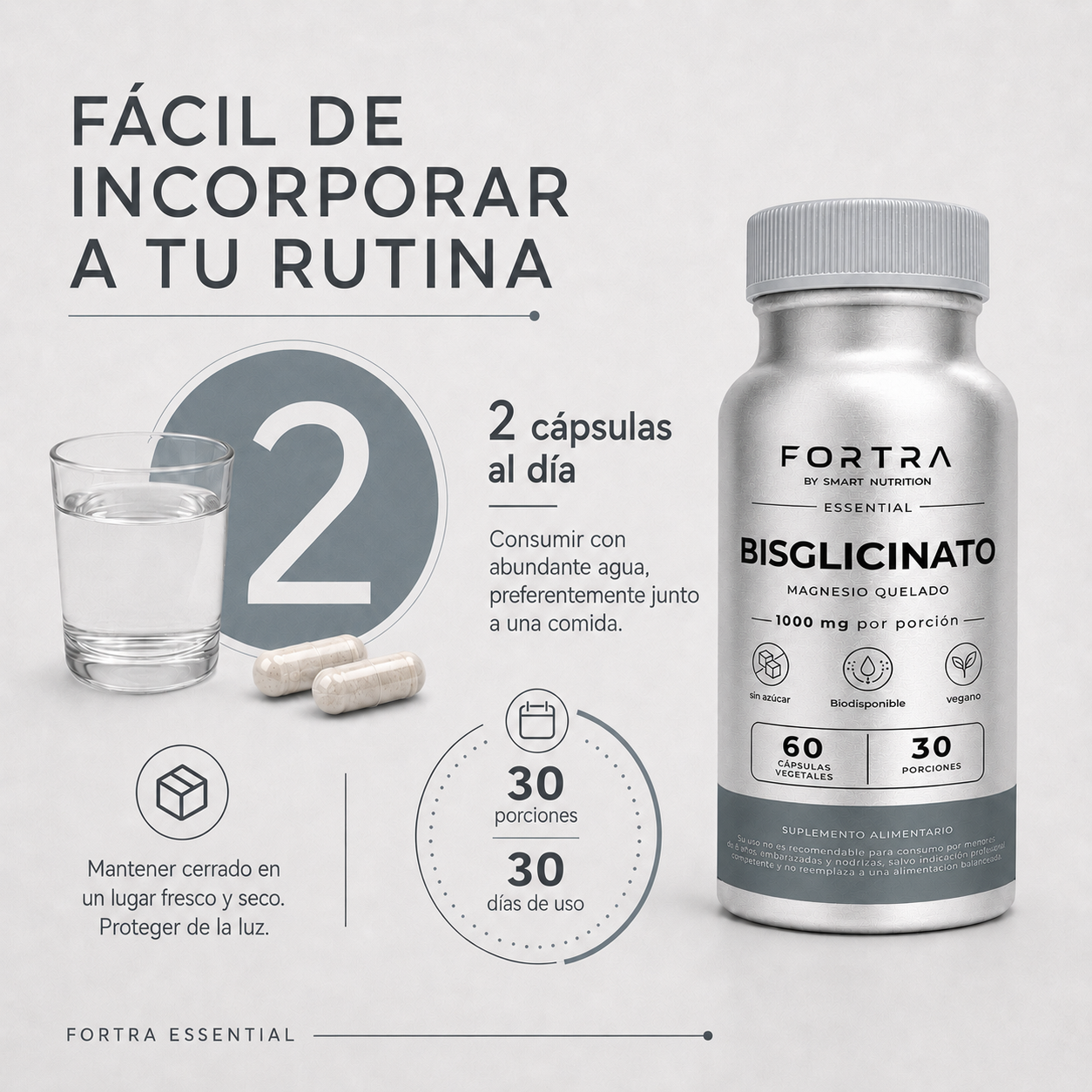 Bisglicinato de Magnesio 1000mg - Alta Absorción - Fortra Fortra