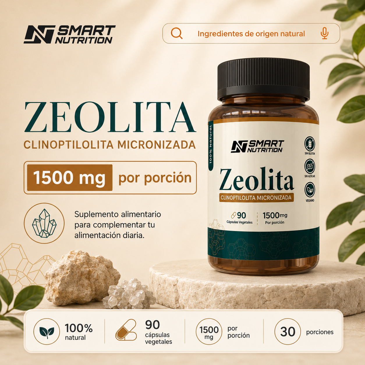 Zeolita Micronizada 1500mg – Detox Natural SmartNutrition