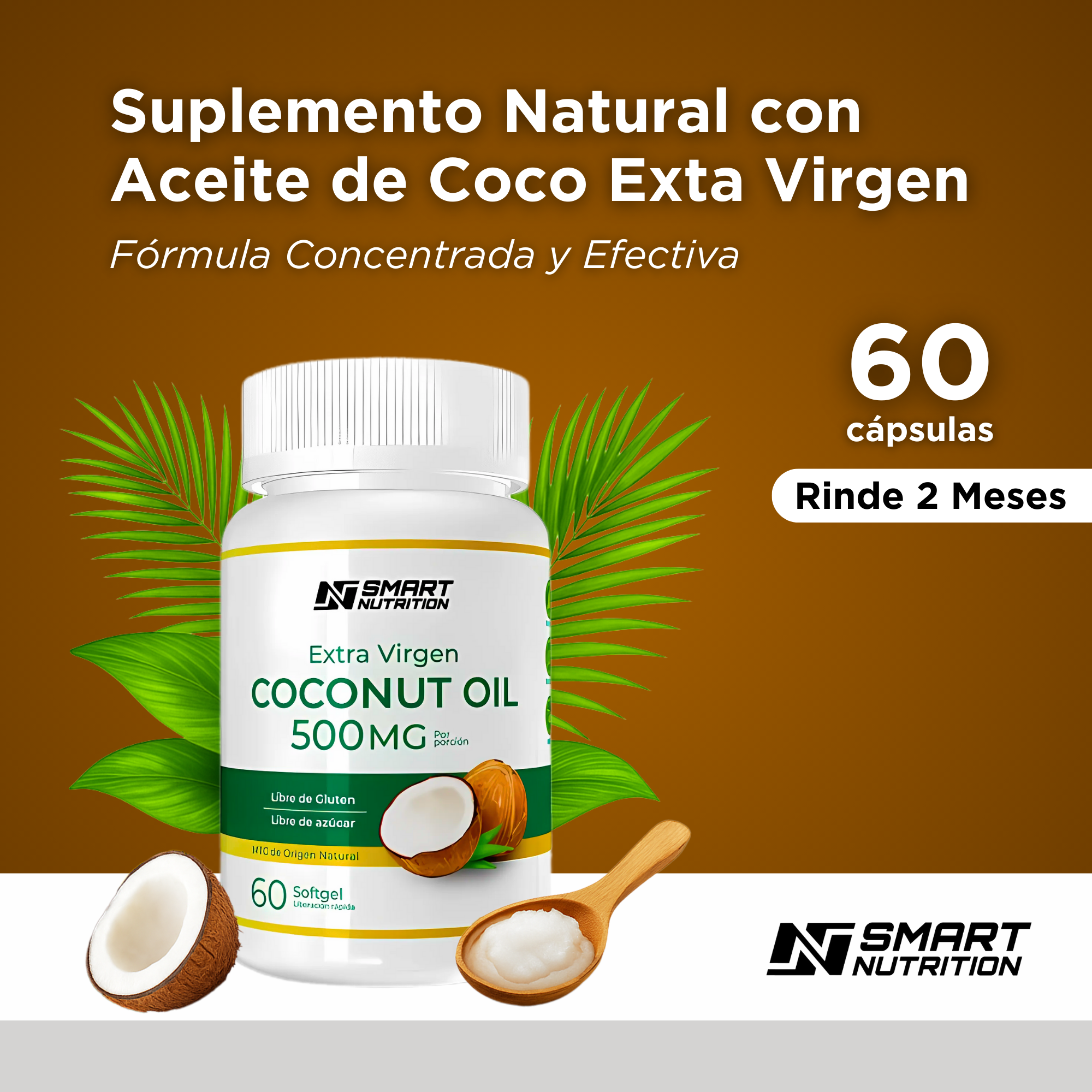Aceite De Coco Extra Virgen 500mg 60 - Capsulas Softgel SmartNutrition