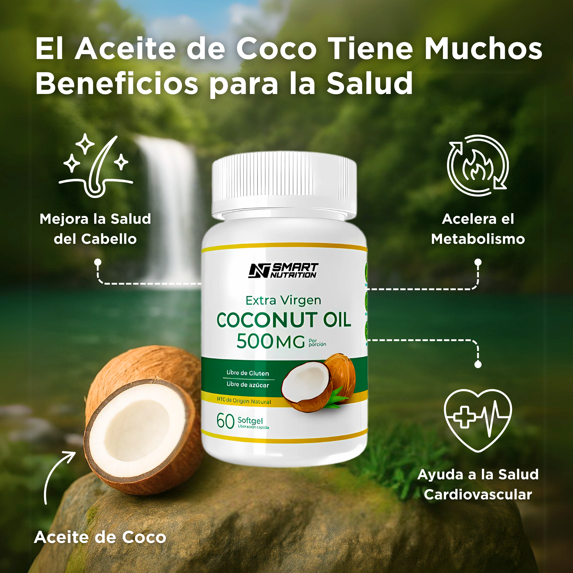 Aceite De Coco Extra Virgen 500mg 60 - Capsulas Softgel SmartNutrition