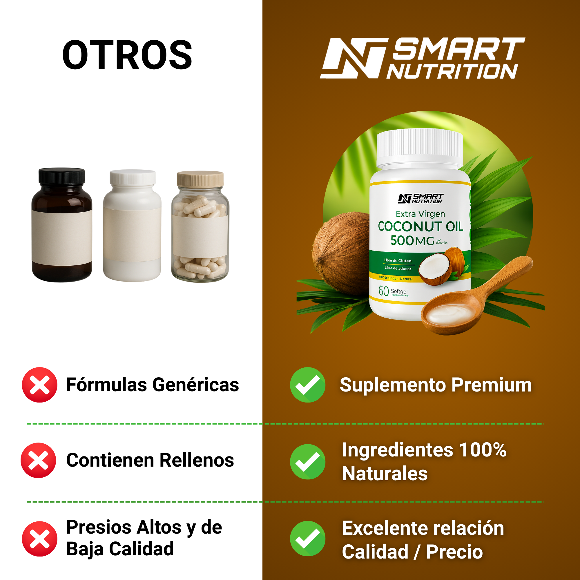 Aceite De Coco Extra Virgen 500mg 60 - Capsulas Softgel SmartNutrition