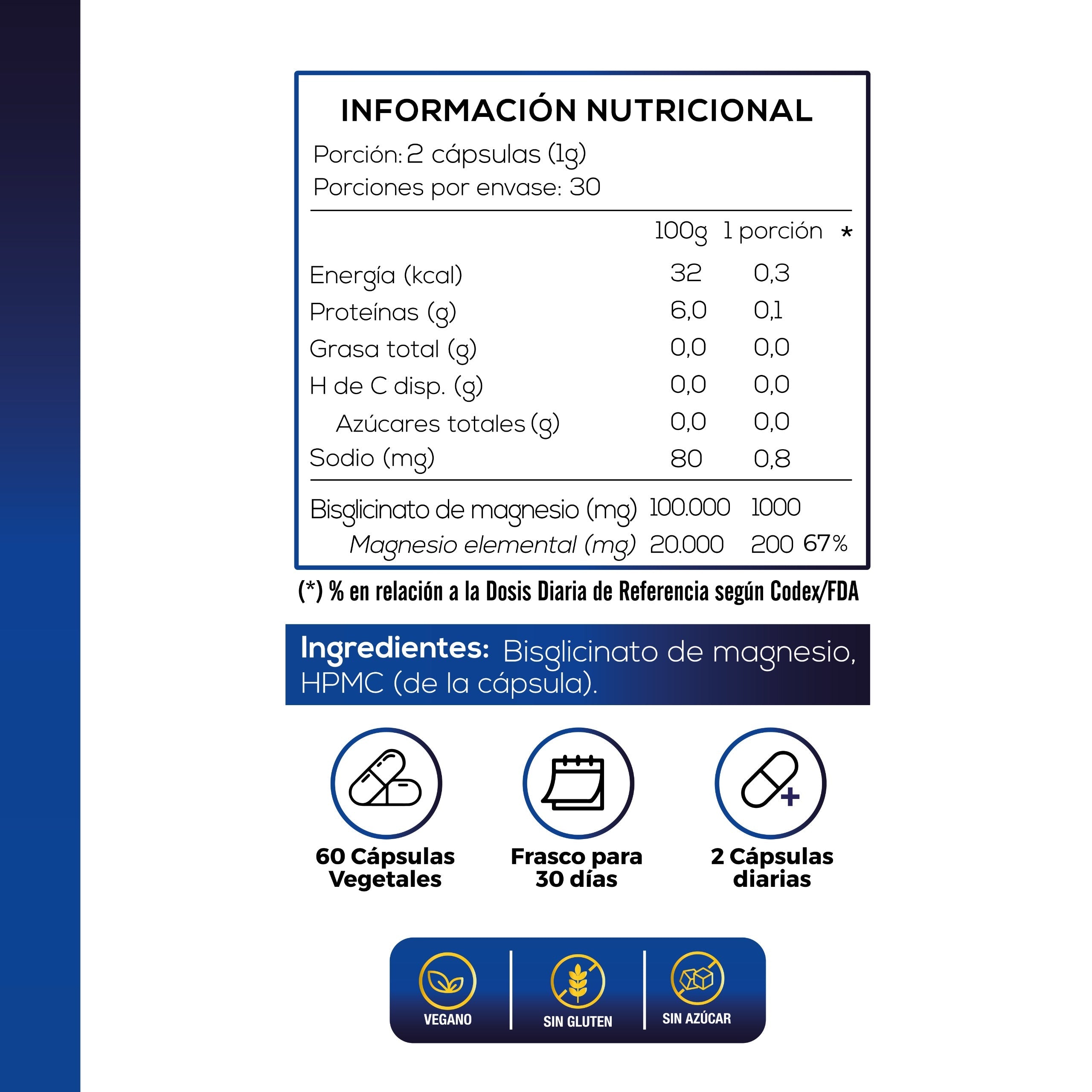 Bisglicinato de Magnesio 1000mg - 60 Capsulas SmartNutrition