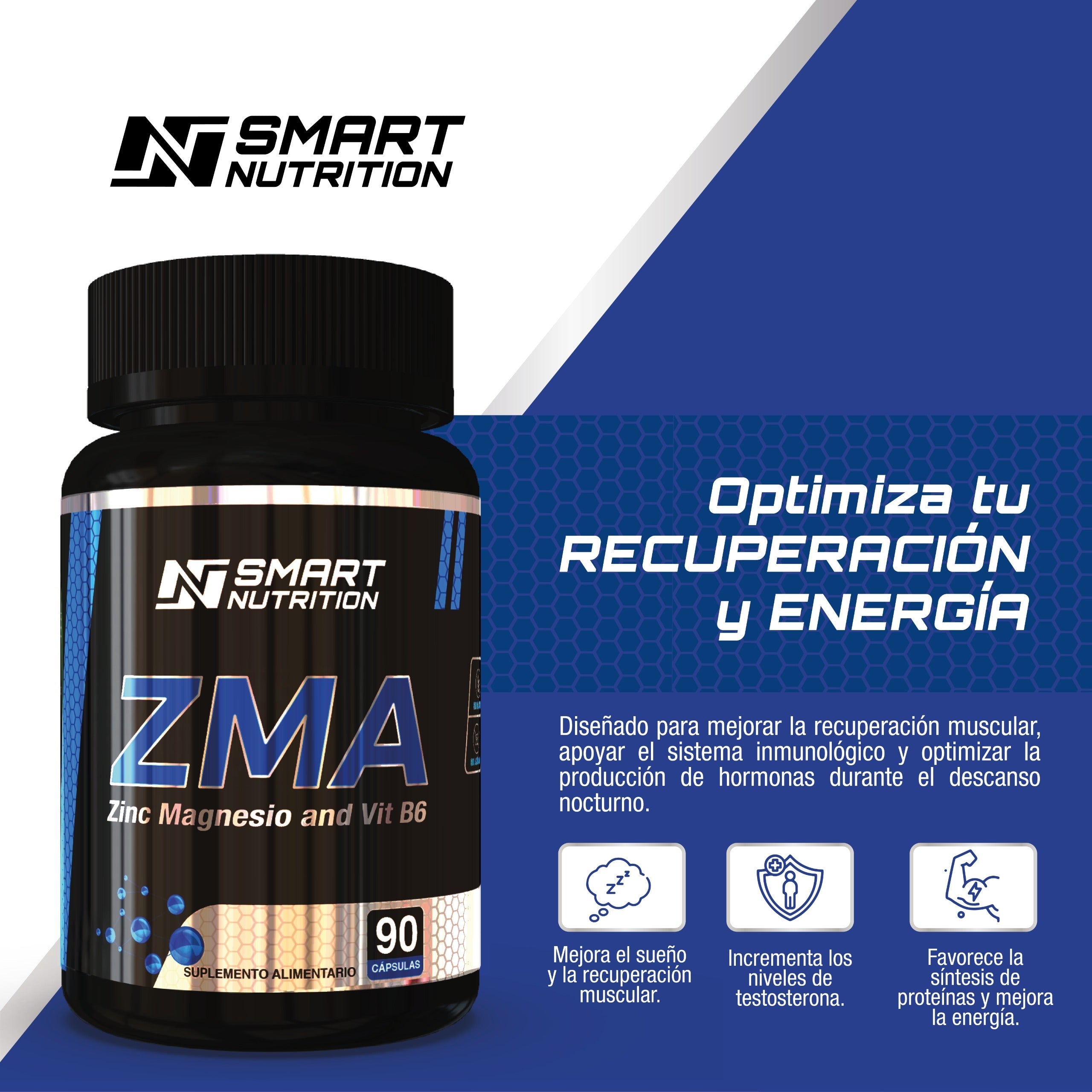 ZMA-(Zinc, Magnesio y B6) 500MG - 90 Capsulas SmartNutrition