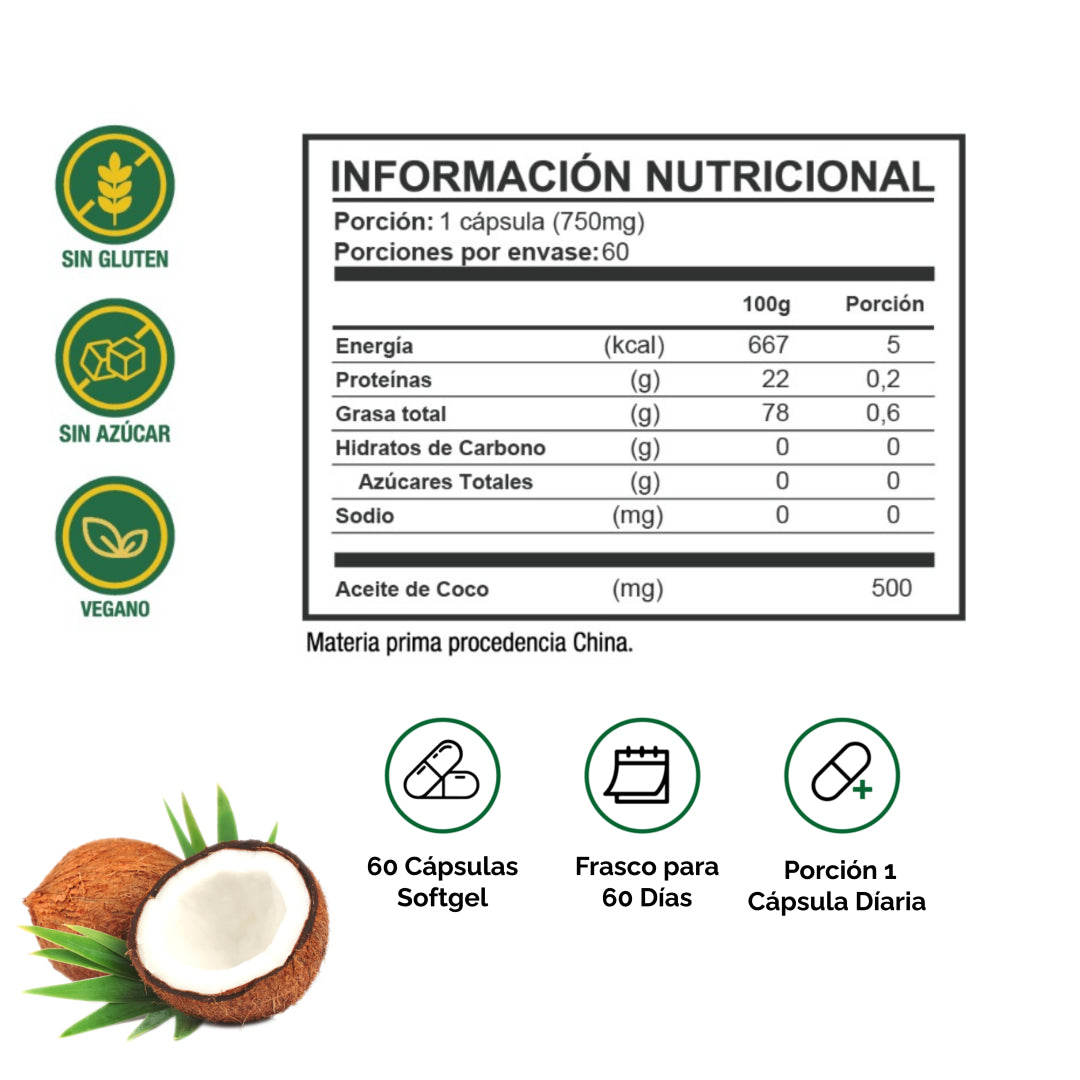 Aceite De Coco Extra Virgen 500mg 60 - Capsulas Softgel SmartNutrition