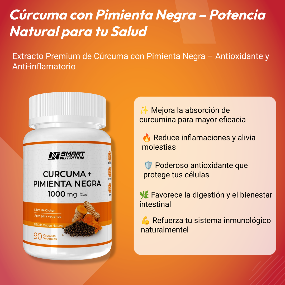 Cúrcuma + Pimienta Negra 1000 mg - 90 cápsulas vegetales | Smart Nutrition SmartNutrition