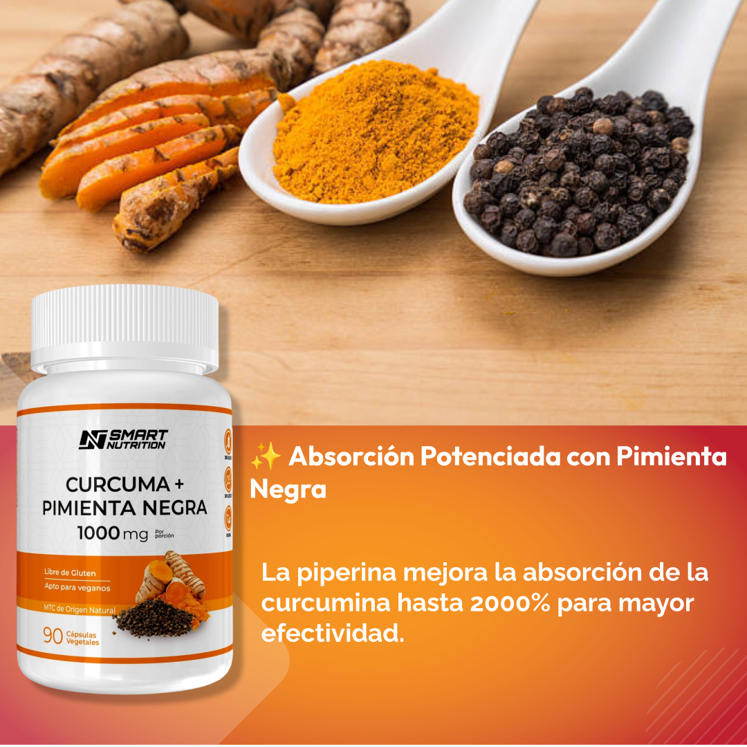 Cúrcuma + Pimienta Negra 1000 mg - 90 cápsulas vegetales | Smart Nutrition SmartNutrition