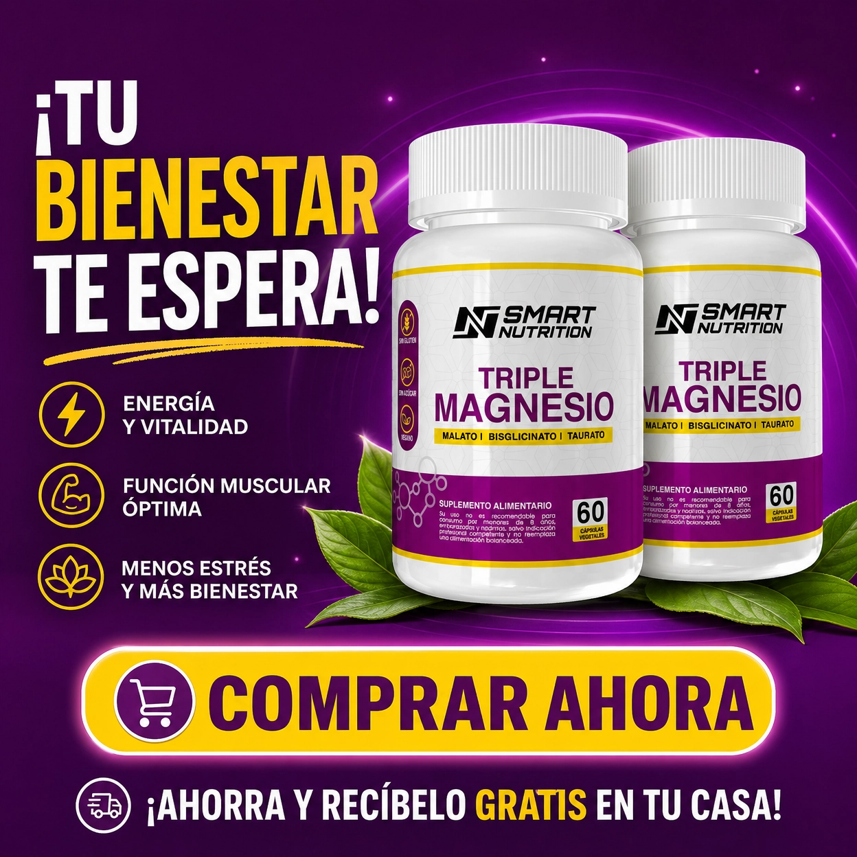 Pack x2 Triple Magnesio (Malato, Bisglicinato, Taurato) SmartNutrition