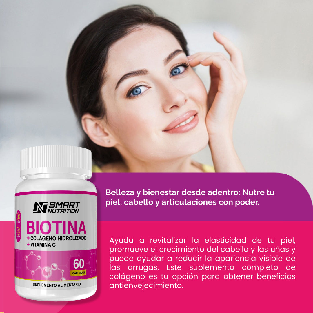 Biotina + Colágeno Hidrolizado + Vitamina C - 60 CAPSULAS SmartNutrition