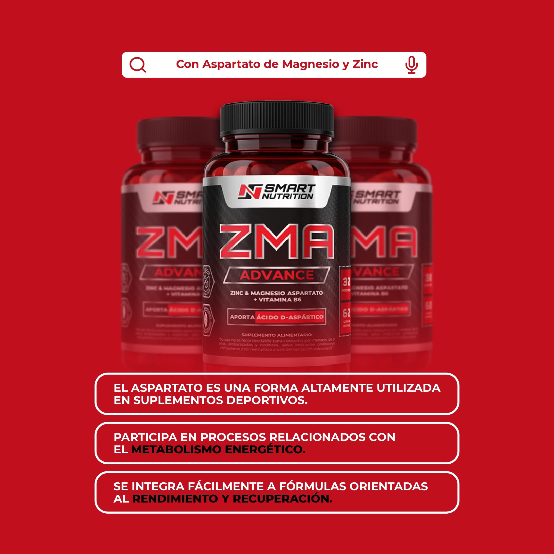 ZMA Advance Smart Nutrition – Zinc, Magnesio, Ácido D-Aspártico y Vitamina B6 | Potencia, Energía y Recuperación Muscular SmartNutrition