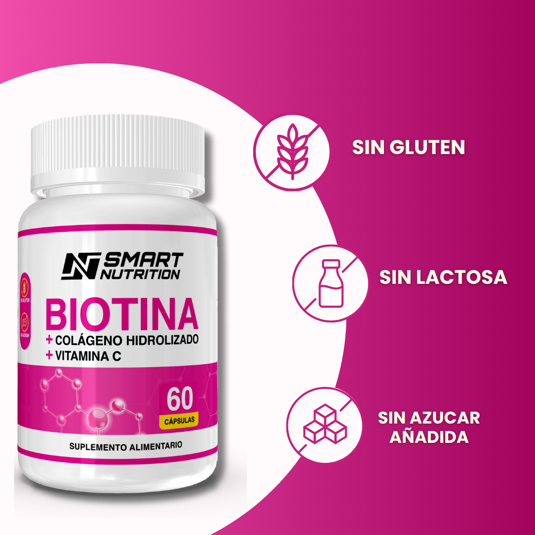 Biotina + Colágeno Hidrolizado + Vitamina C - 60 CAPSULAS SmartNutrition