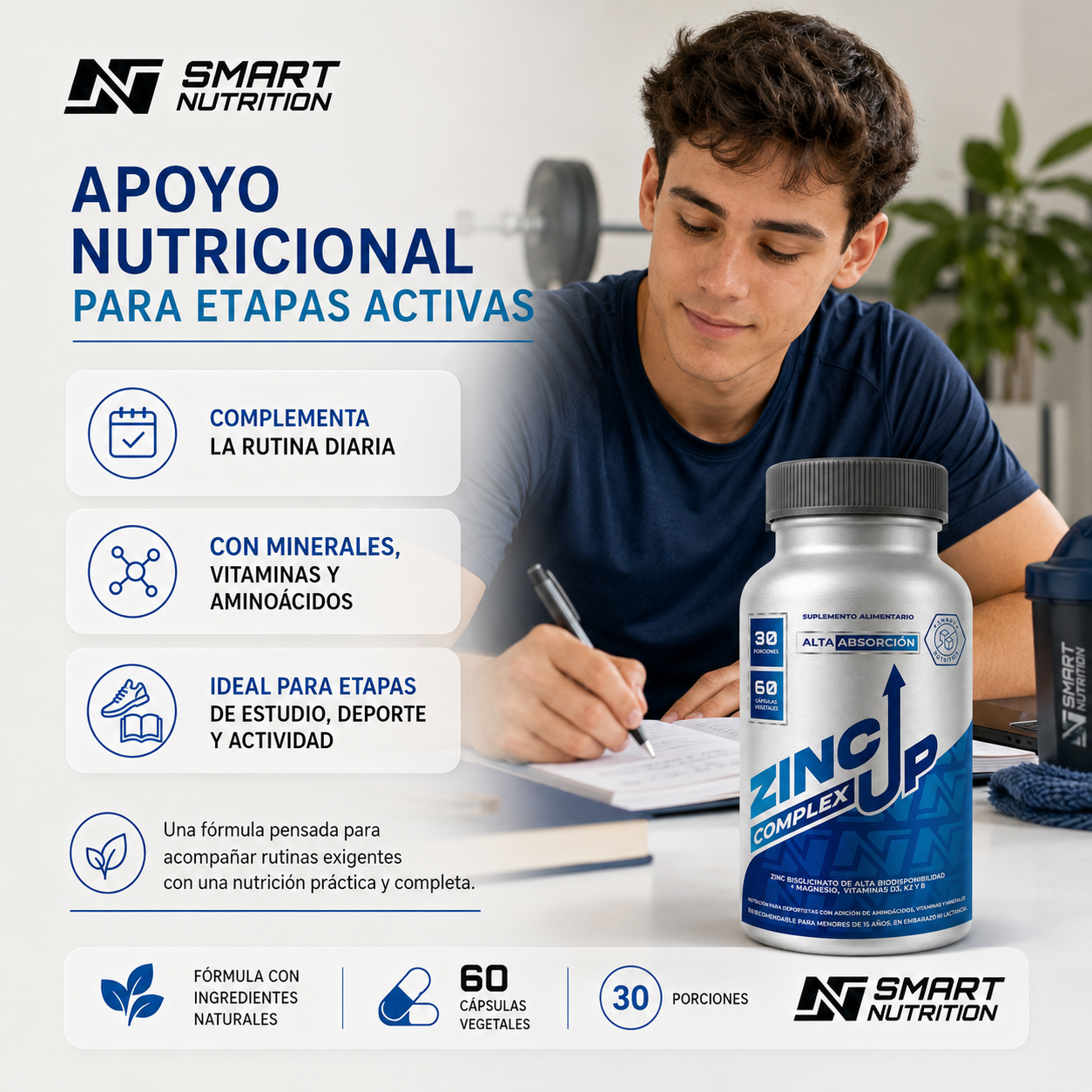 Zinc Up Complex Alta Absorción – Zinc, Magnesio, Arginina y Vitaminas SmartNutrition