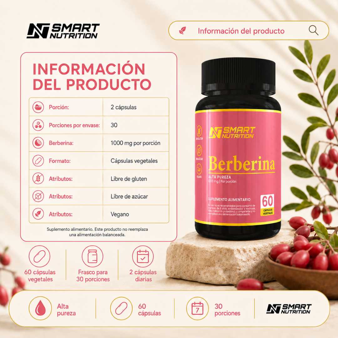 Berberina 1000 mg – Apoyo Metabólico SmartNutrition