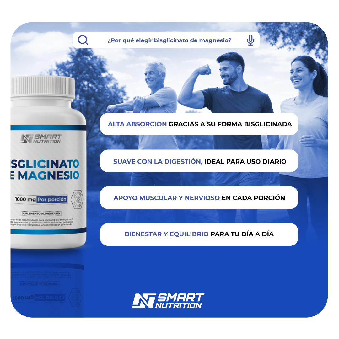 Bisglicinato de Magnesio 1000mg - 60 Capsulas SmartNutrition