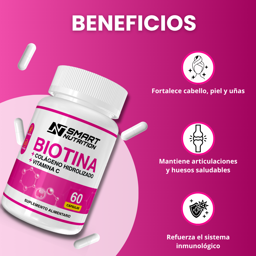 Biotina + Colágeno Hidrolizado + Vitamina C - 60 CAPSULAS SmartNutrition
