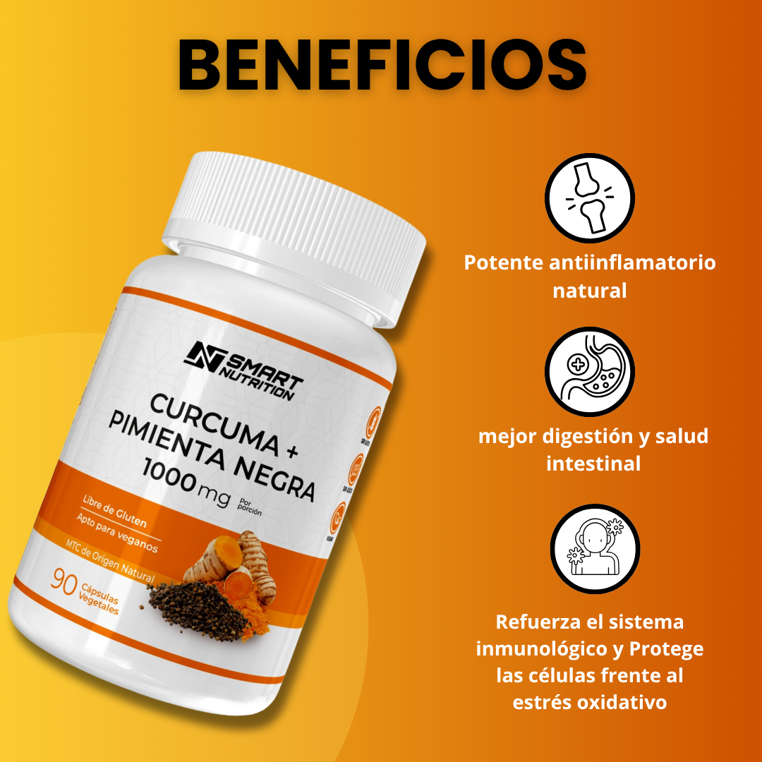 Cúrcuma + Pimienta Negra 1000mg - 90 cápsulas vegetales | Smart Nutrition SmartNutrition