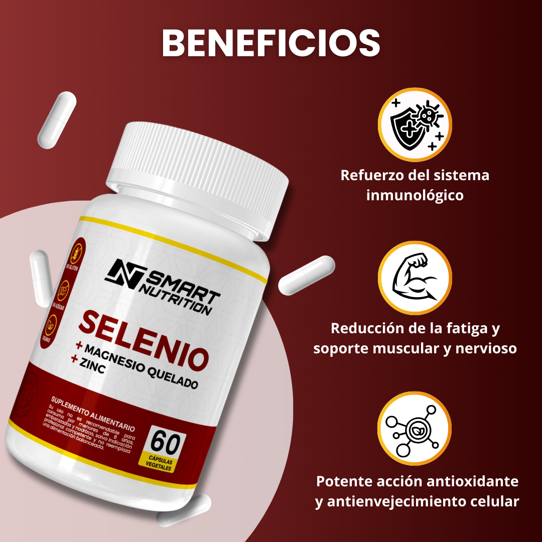 Selenio + Magnesio Quelado + Zinc – 60 Cápsulas Vegetales | Smart Nutrition SmartNutrition