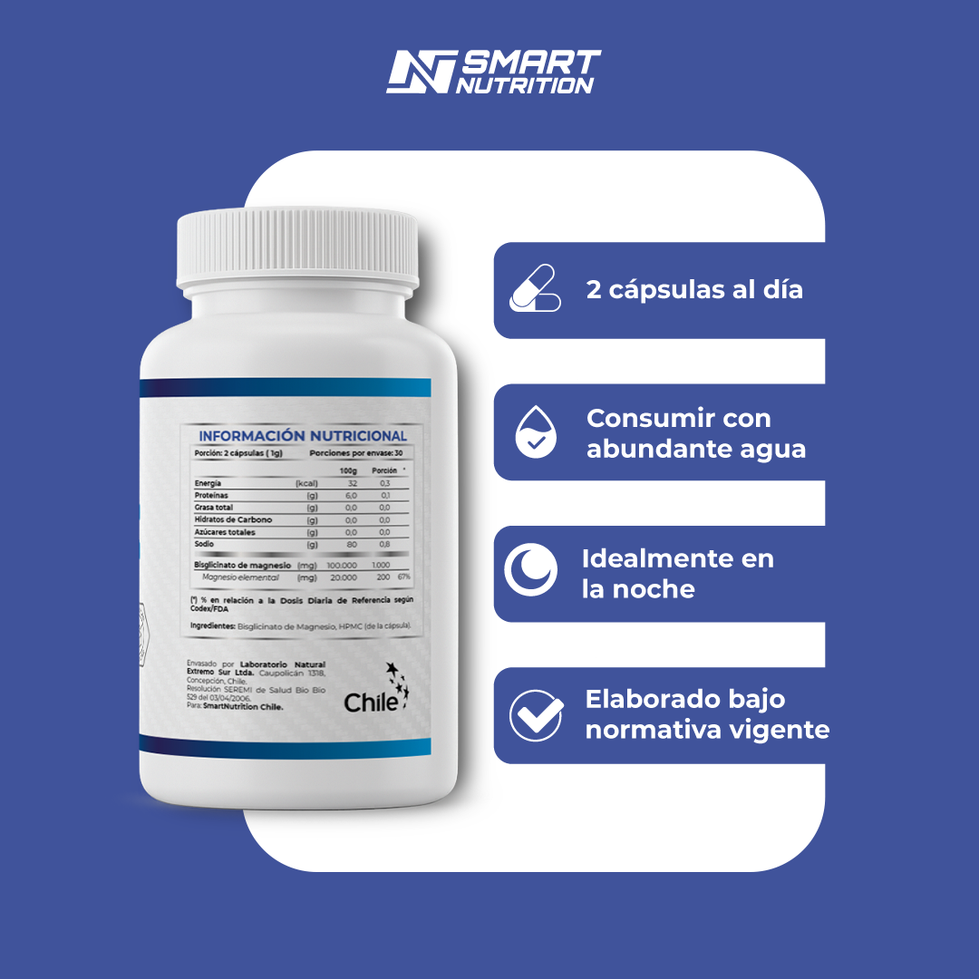 Bisglicinato de Magnesio 1000mg - 60 Capsulas SmartNutrition