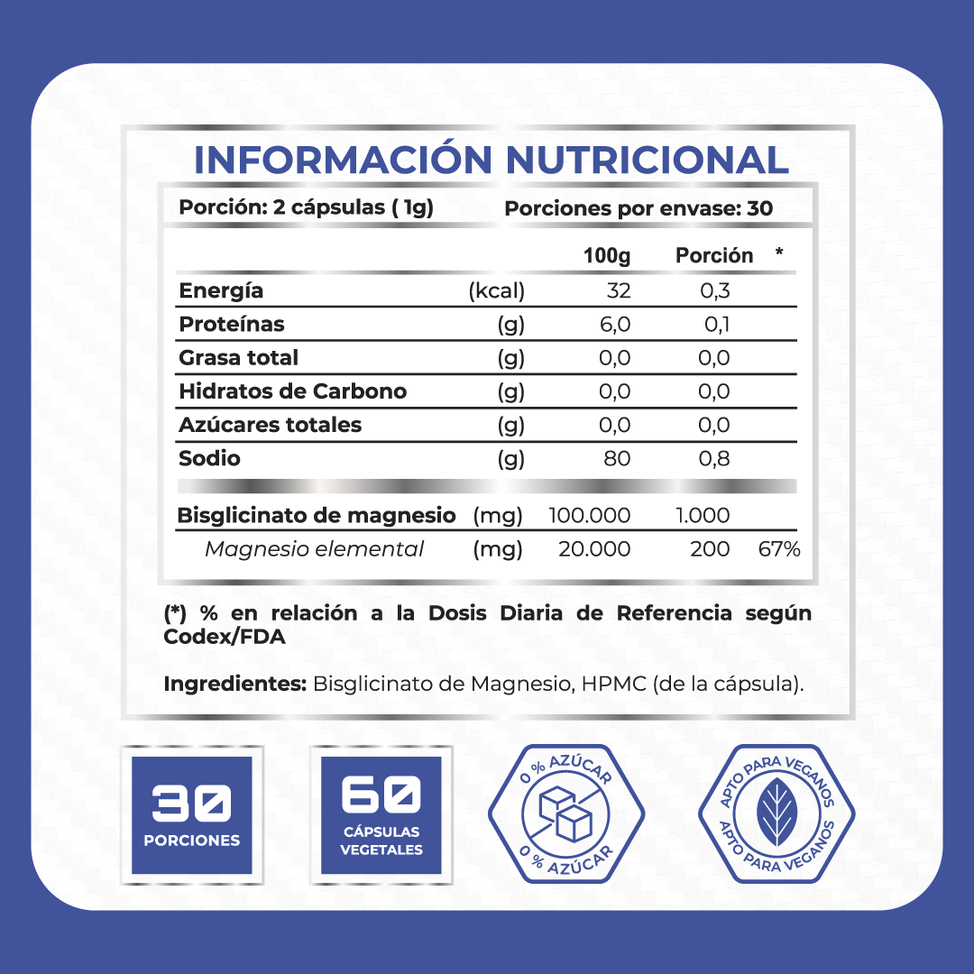 Bisglicinato de Magnesio 1000mg - 60 Capsulas SmartNutrition
