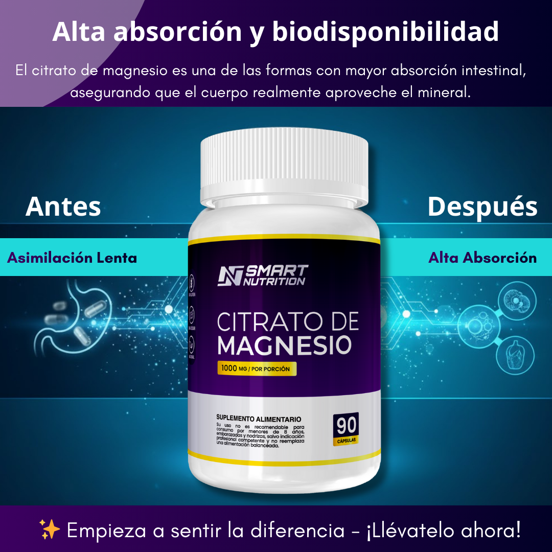 Citrato de Magnesio 90 cáps – Alta absorción – Relajación muscular y sueño – SmartNutrition SmartNutrition