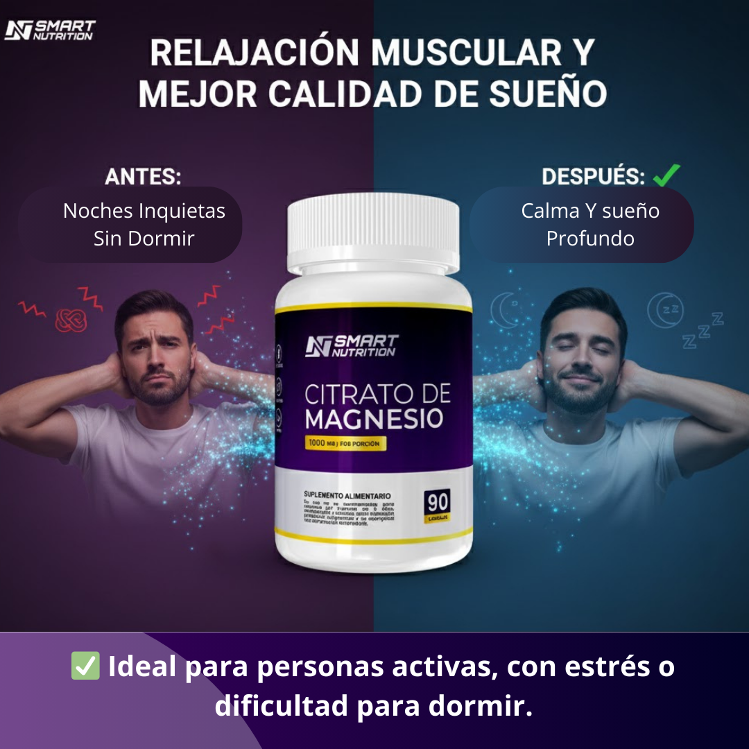 Citrato de Magnesio 90 cáps – Alta absorción – Relajación muscular y sueño – SmartNutrition SmartNutrition