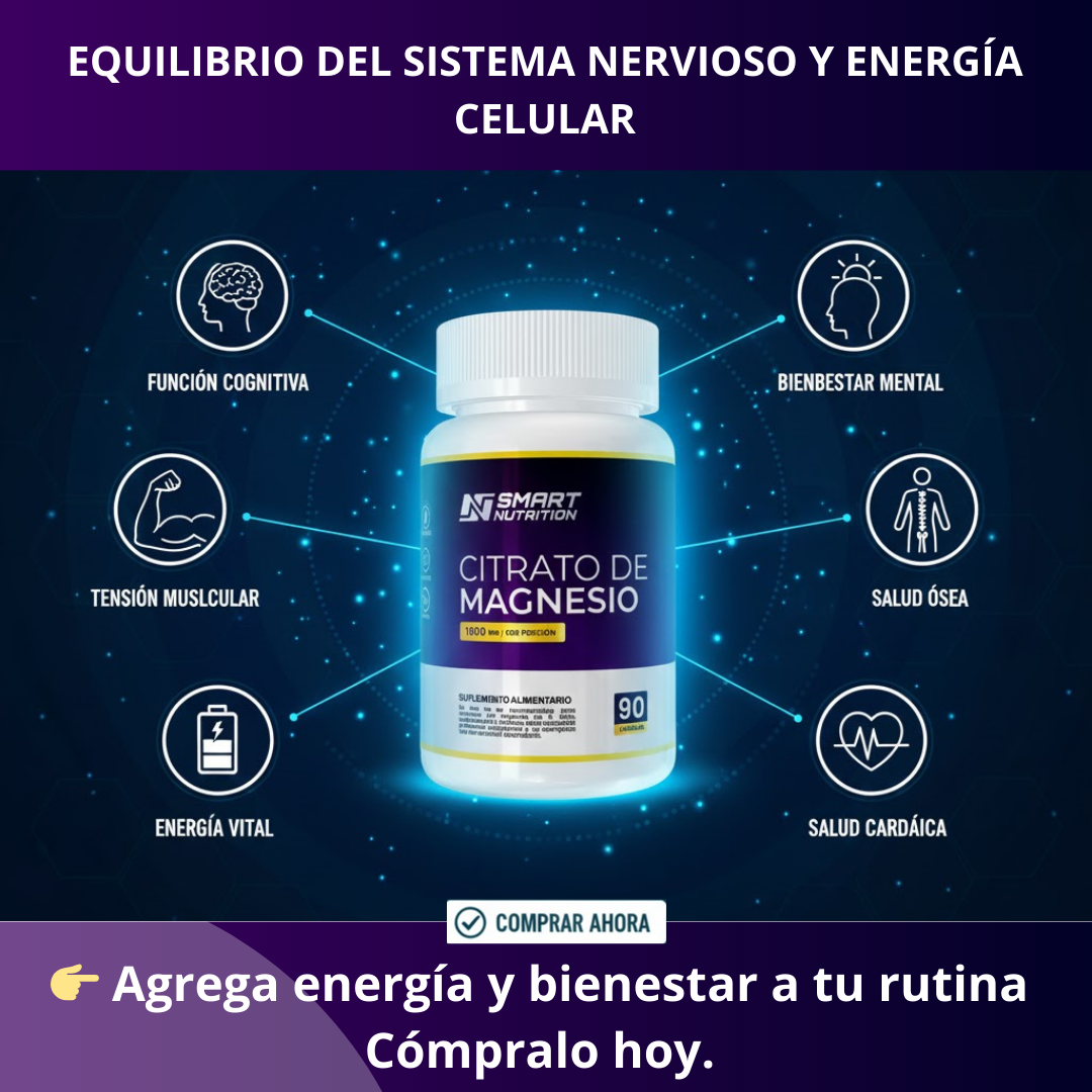 Citrato de Magnesio 90 cáps – Alta absorción – Relajación muscular y sueño – SmartNutrition SmartNutrition