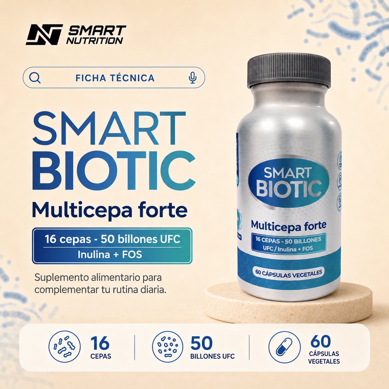 Probiotico Multicepa - 16 cepas 50billones UFC x 2 SmartNutrition