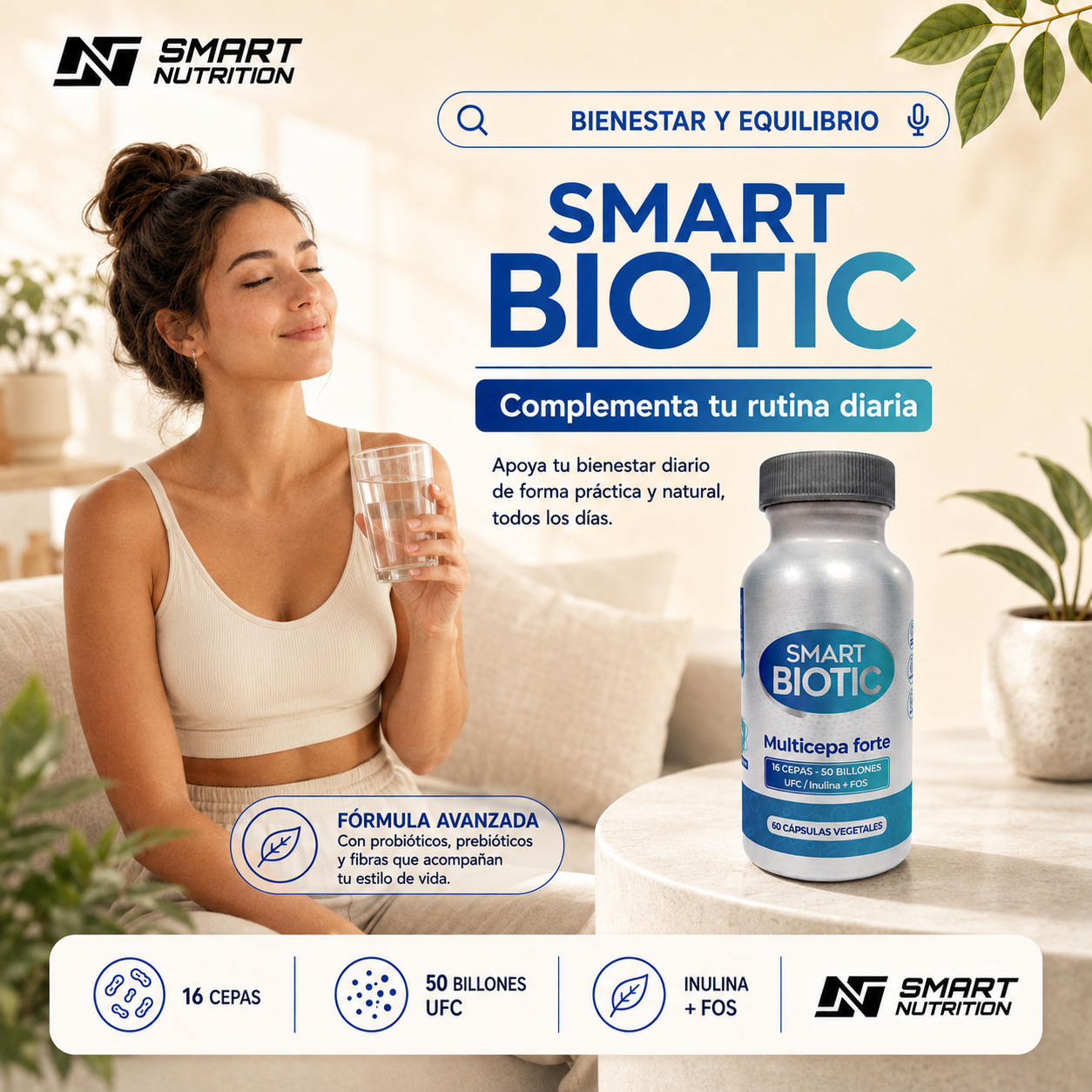 Probióticos Premium, 16 cepas probióticas – 50 billones UFC SmartNutrition