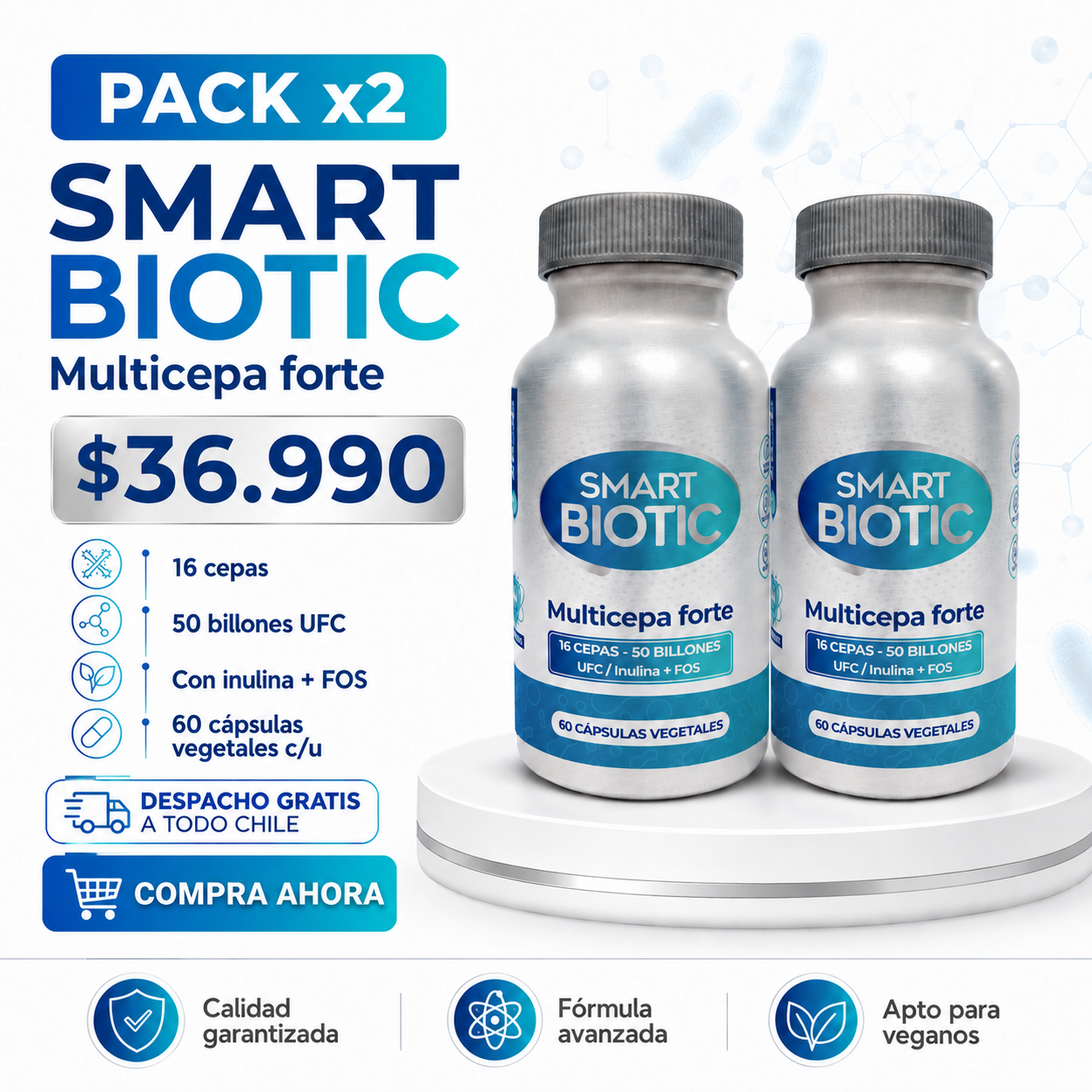 Probiotico Multicepa - 16 cepas 50billones UFC x 2 SmartNutrition