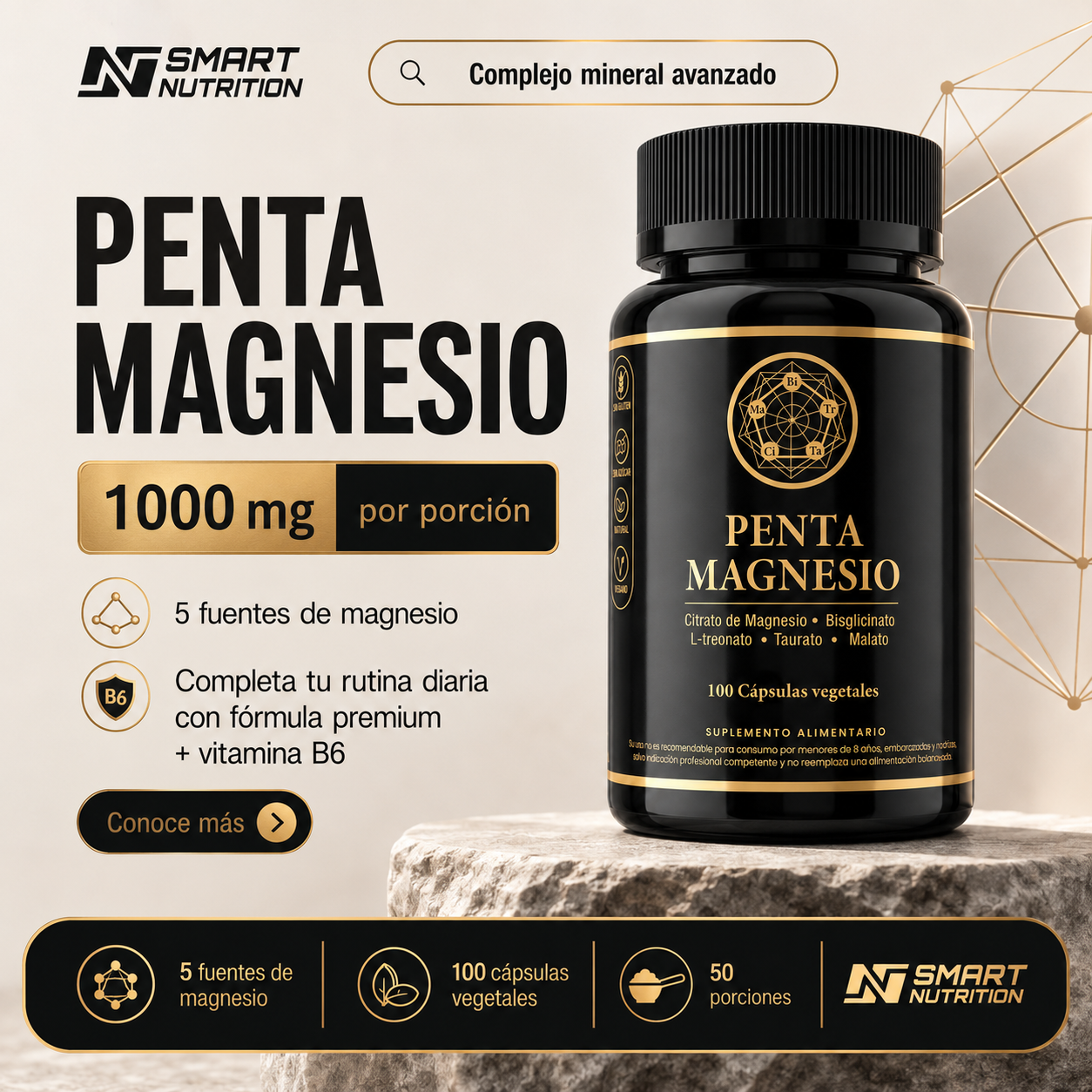 Penta Magnesio 5 Formas – Citrato, Bisglicinato, Treonato, Taurato y Malato SmartNutrition
