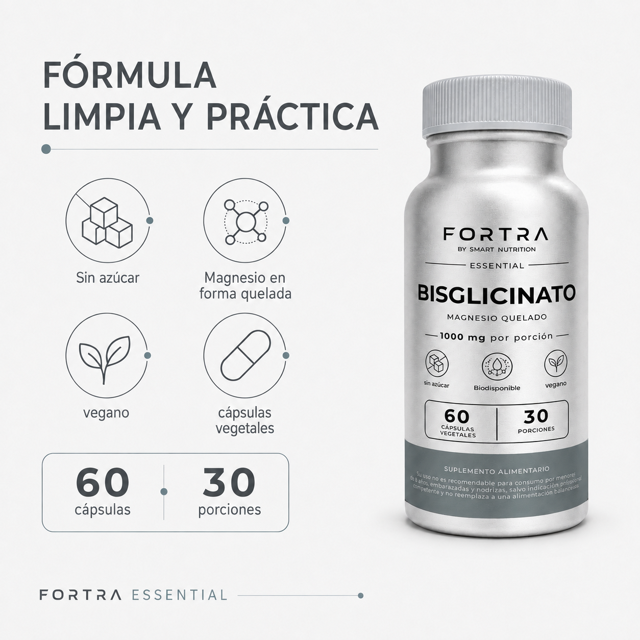 Bisglicinato de Magnesio 1000mg - Alta Absorción - Fortra Fortra