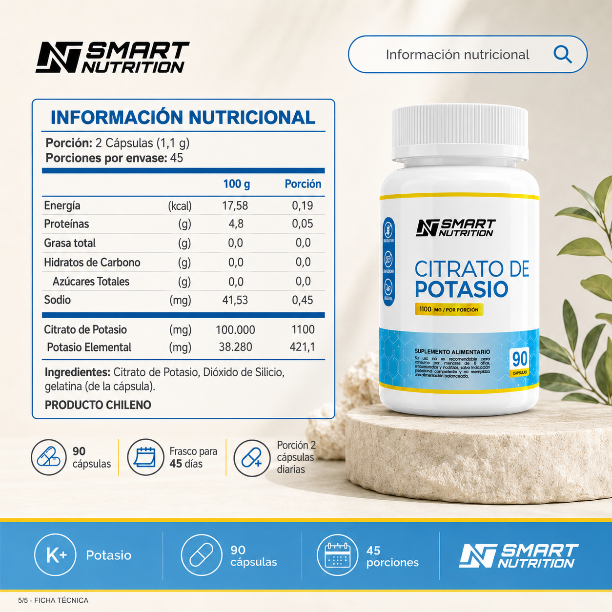 Citrato de Magnecio + Citrato de Potació SmartNutrition