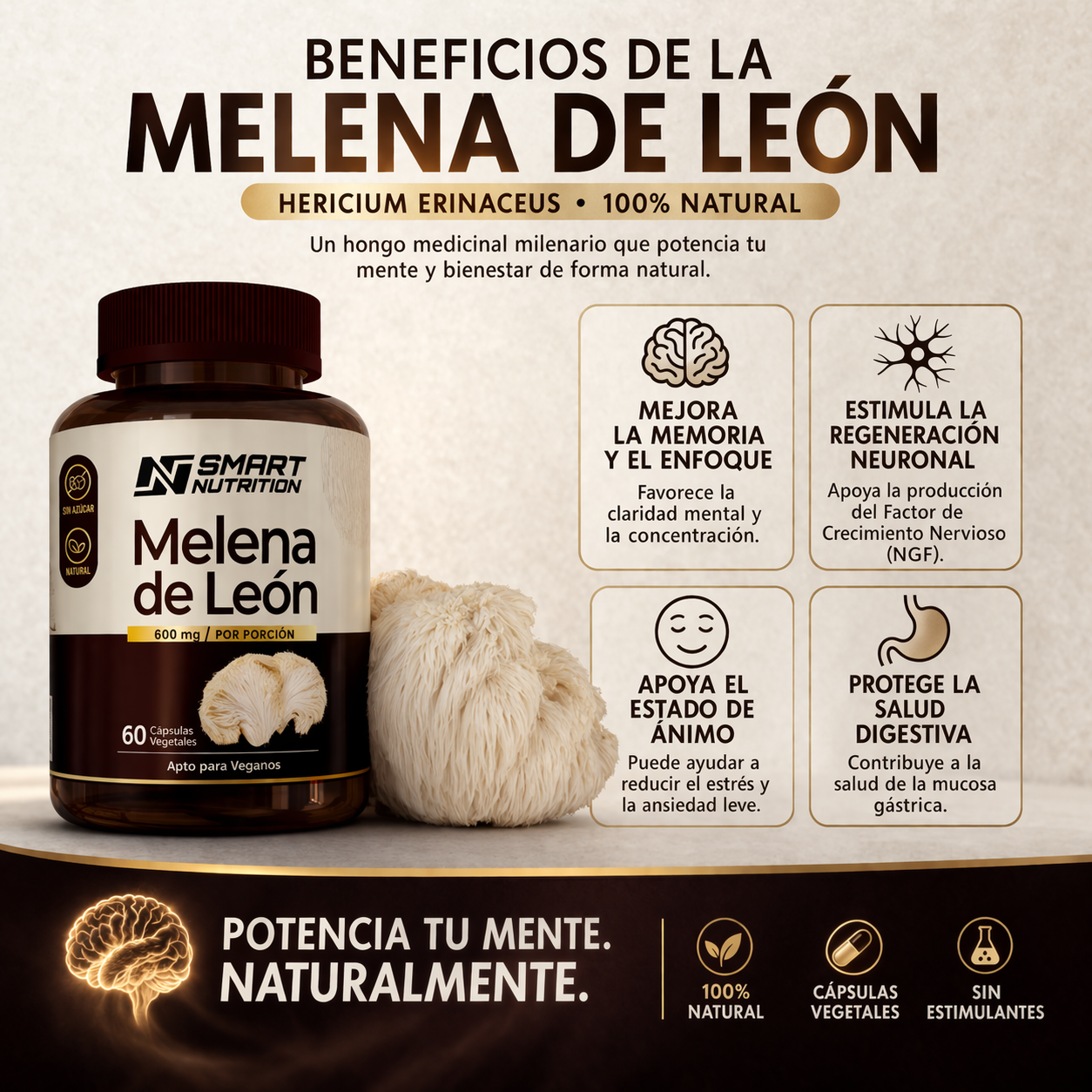 Melena de León 600 mg (Hericium erinaceus) SmartNutrition