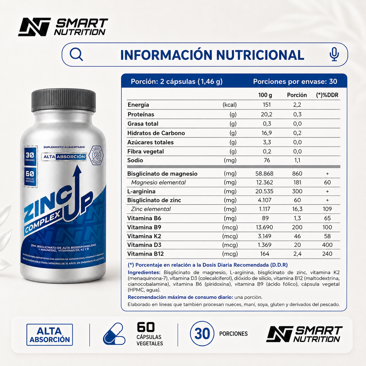Pack x3 Zinc Up Complex – Apoyo Nutricional de Alta Biodisponibilidad SmartNutrition